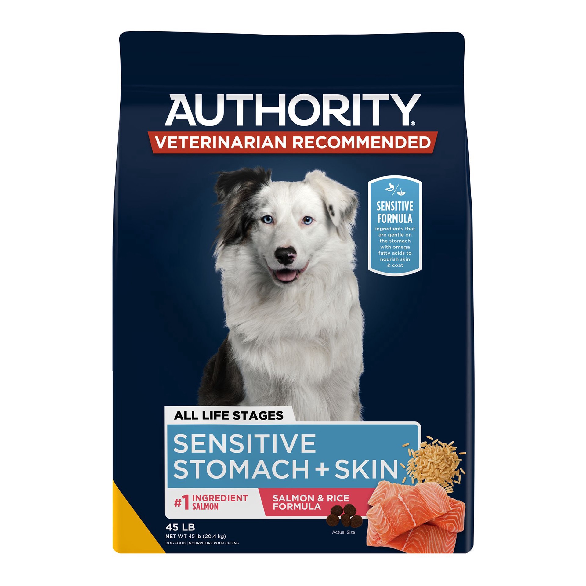slide 1 of 1, Authority® Sensitive Stomach & Skin All Life Stages Dry Dog Food - Salmon & Rice, 45 lb