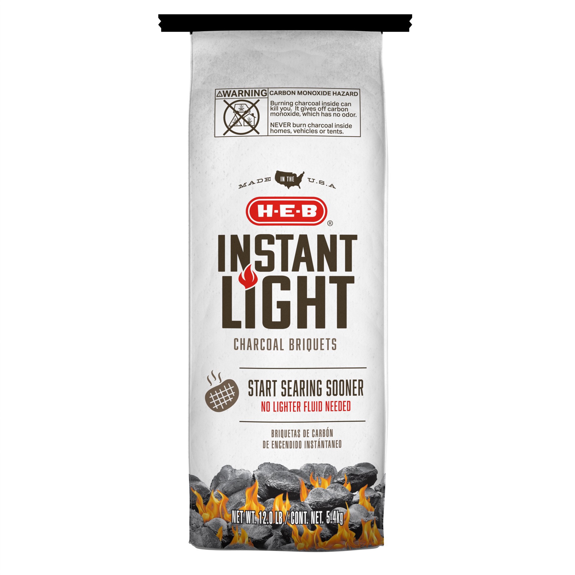 slide 1 of 1, H-E-B Instant Light Charcoal Briquets, 12 lb