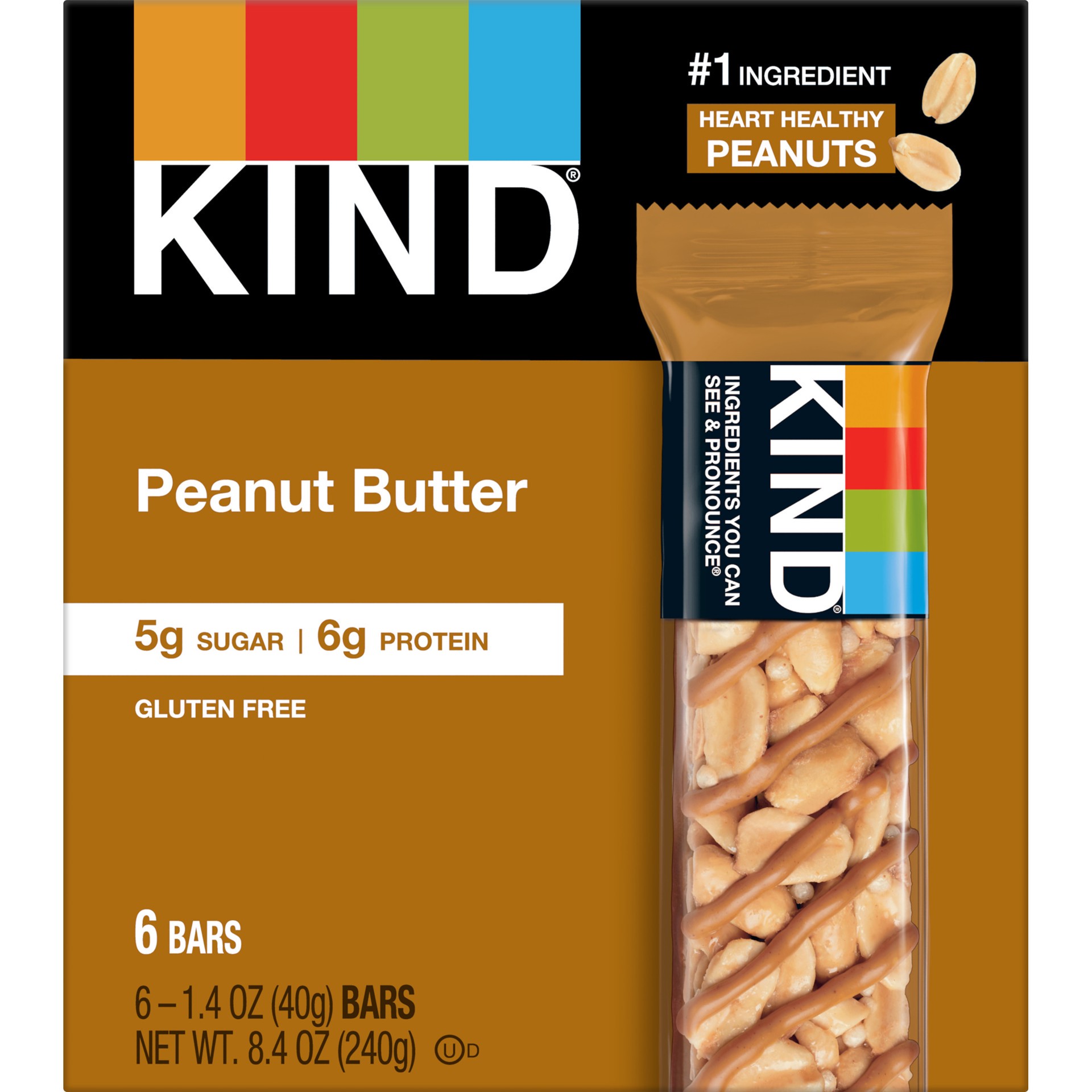 slide 1 of 8, KIND Nut Bars, Peanut Butter, 1.4 oz, 6 Count, 8.4 oz