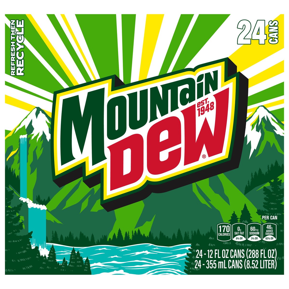 slide 1 of 6, Mountain Dew Soda Citrus 12 Fl Oz 24 Count, 24 ct; 12 fl oz
