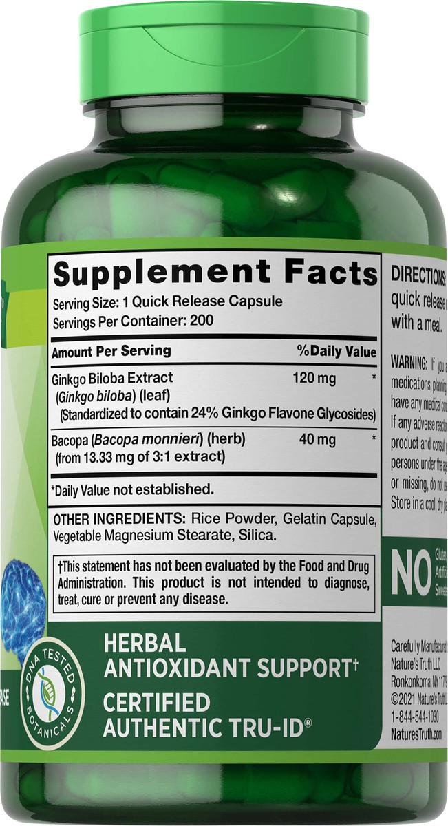 slide 3 of 5, Nature's Truth Standardized Ginkgo Biloba 120 mg plus Bacopa, 200 ct