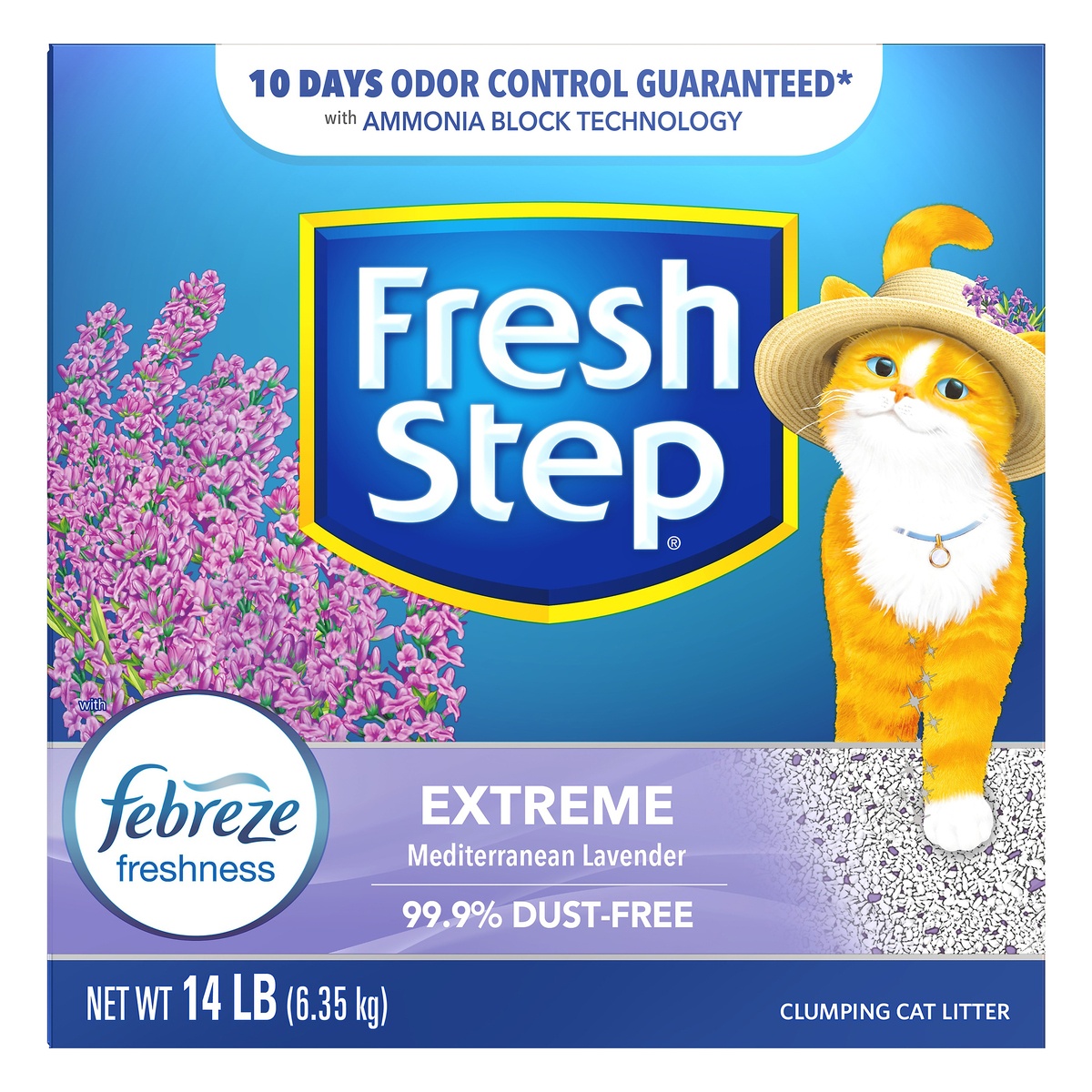 slide 1 of 6, Fresh Step Extreme Mediterranean Lavender Scented Clumping Cat Litter with the Power of Febreze, 14 lb