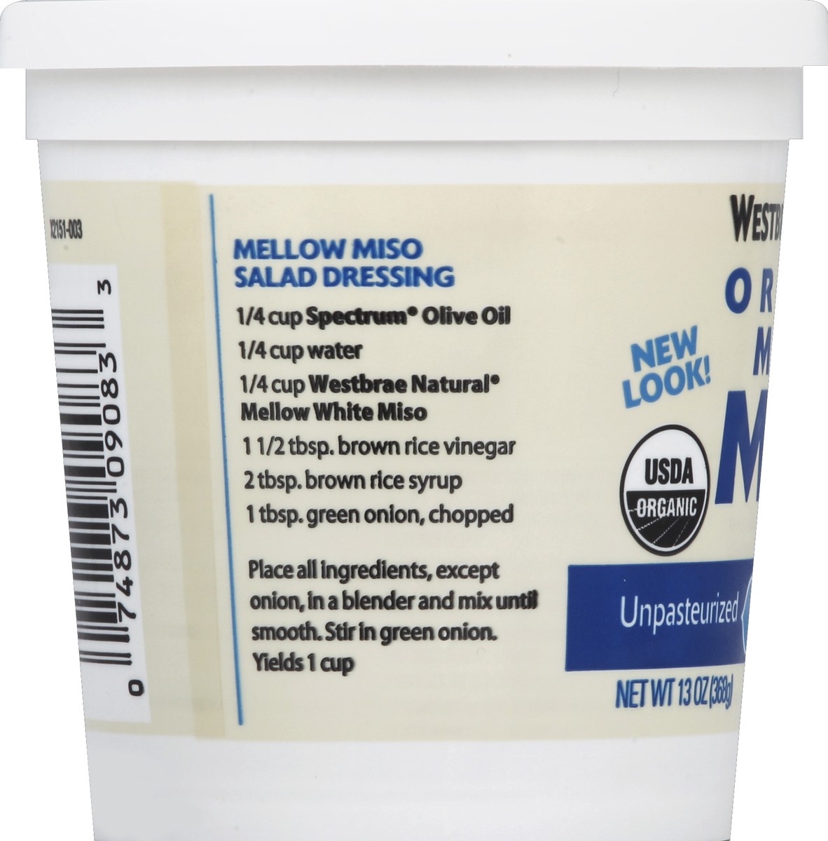 slide 3 of 6, Westbrae Natural Organic Mellow White Miso Soybean Paste, 13 oz