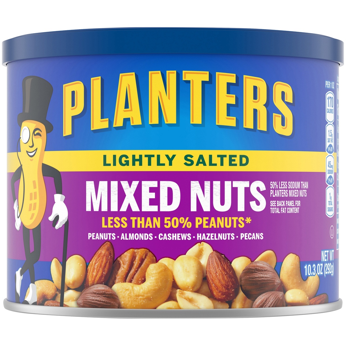 slide 9 of 11, Planters Lightly Salted Deluxe Mixed Nuts,Canister, 10.3 oz