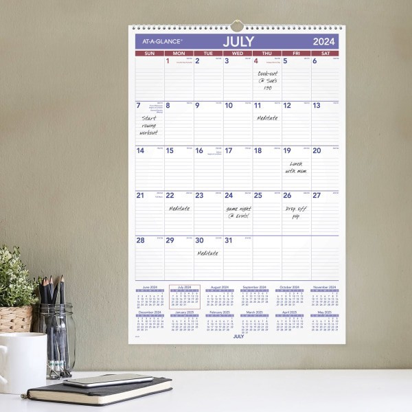 slide 6 of 7, 2024-2025 At-A-Glance Academic Large Monthly Wall Calendar, 15-1/2"" X 22-3/4"", Red/Blue, July To June, 1 ct