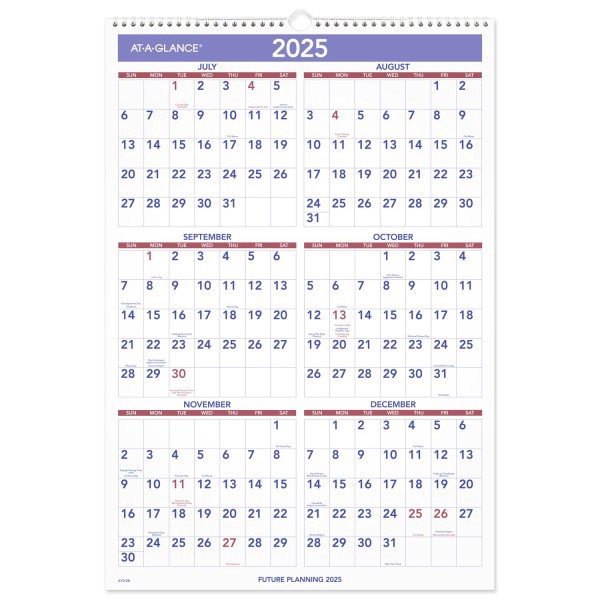 slide 4 of 7, 2024-2025 At-A-Glance Academic Large Monthly Wall Calendar, 15-1/2"" X 22-3/4"", Red/Blue, July To June, 1 ct