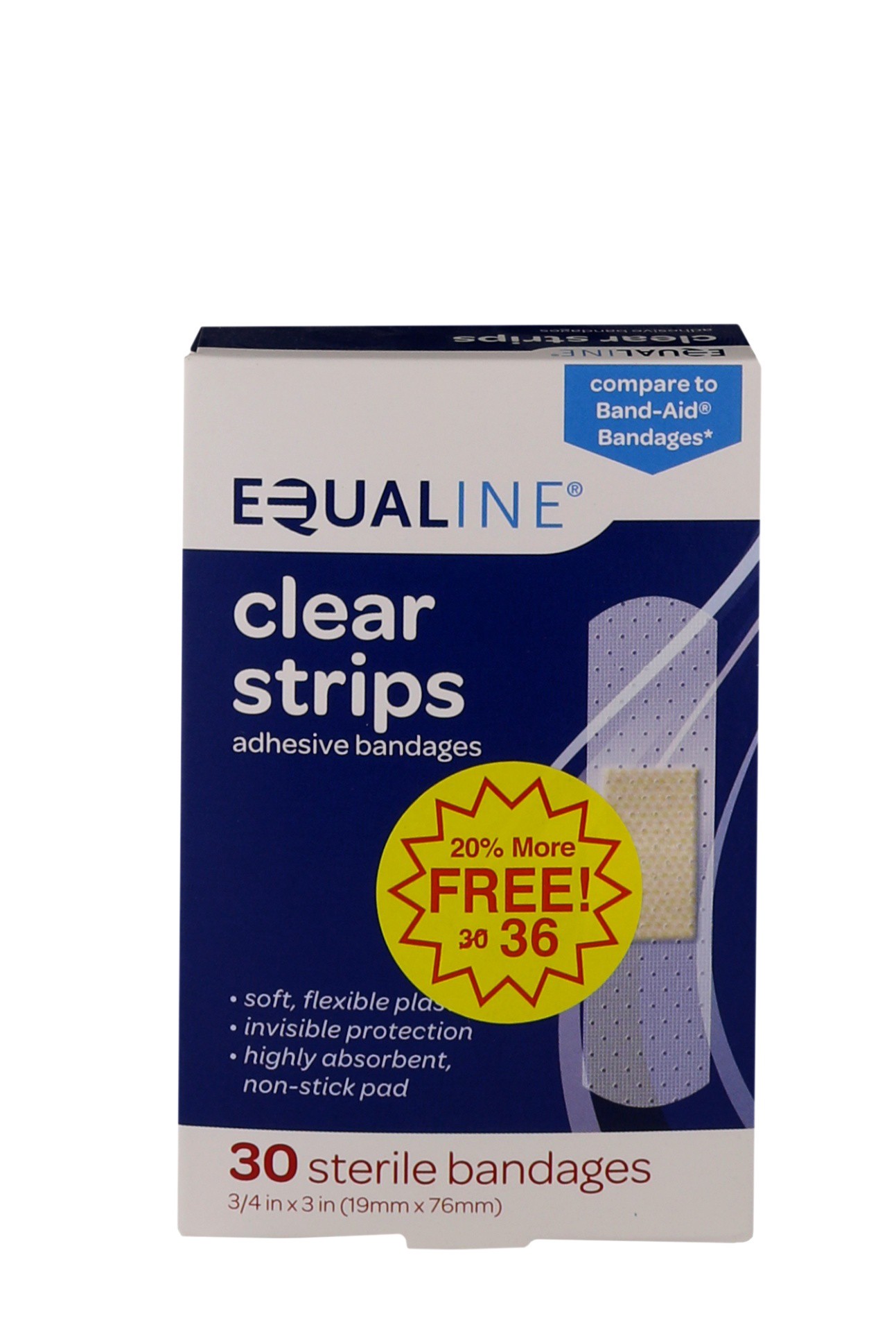 slide 1 of 1, Equaline Bandages Clear Fabric 0.75in, 30 ct