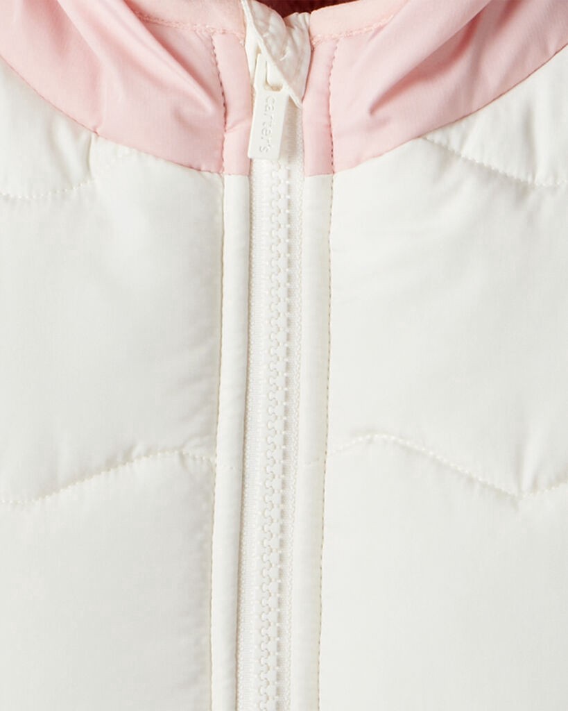 slide 2 of 5, Carter's Baby Girl 2-Piece Color Block Hooded Snowsuit Jacket & Bib Set White/Pink 18M, 2 pc