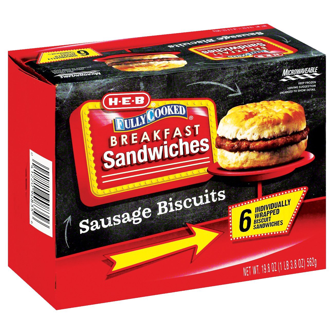slide 1 of 1, H-E-B Fully Cooked Jumbo Sausage and Biscuits, 6 ct