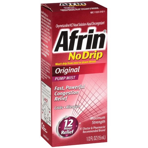 slide 1 of 1, Afrin No Drip Maximum Strength Original Nasal Decongestant Pump Mist, 0.5 fl oz