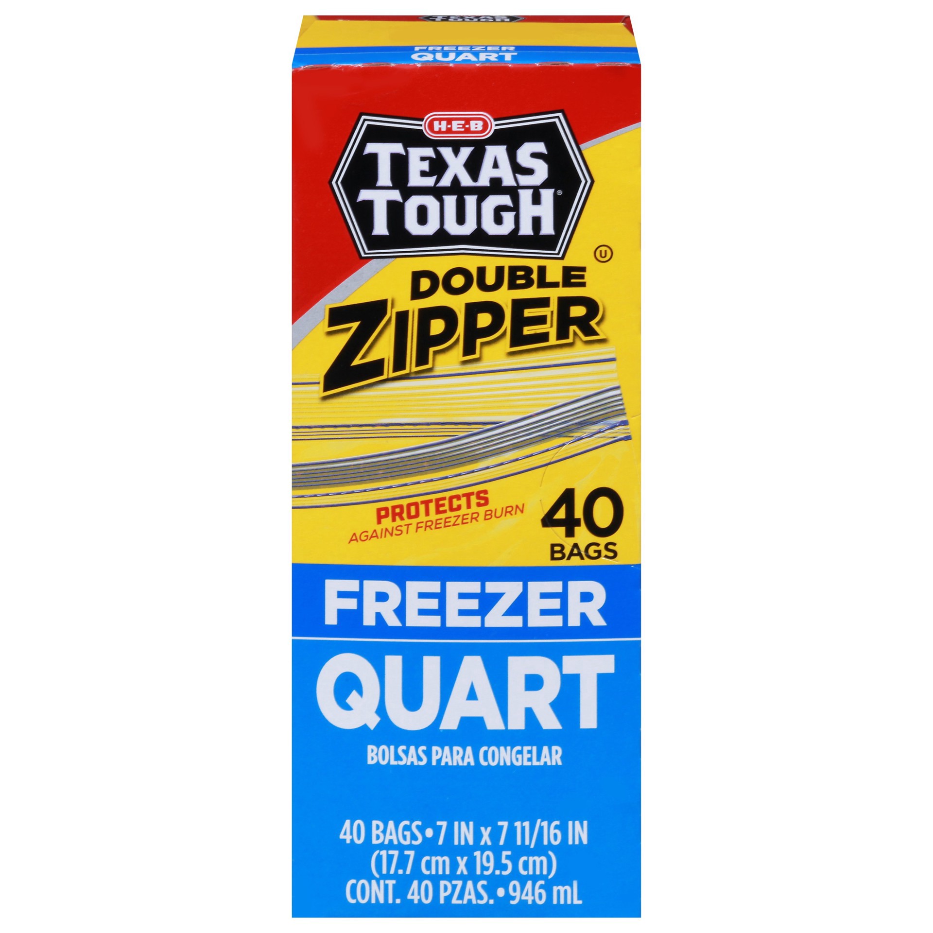 slide 1 of 1, H-E-B Tough & Easy Double Zipper Quart Freezer Bags, 40 ct