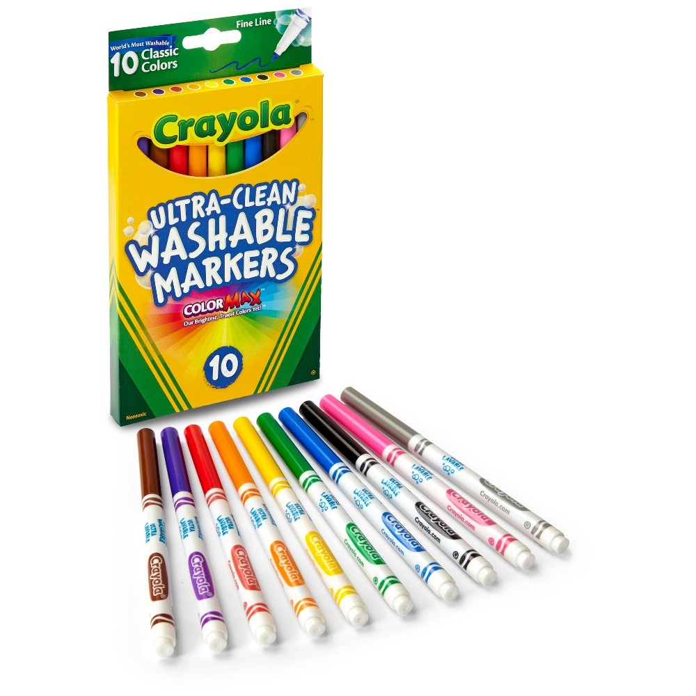 slide 2 of 6, Crayola Ultra-Clean Markers Fine Line Washable Classic Colors, 10 ct