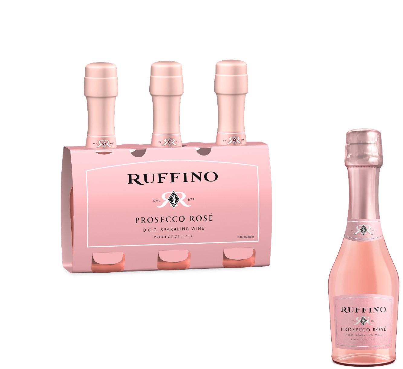 Ruffino Prosecco DOC Italian Rose Sparkling Wine 3 ct; 187 ml Shipt