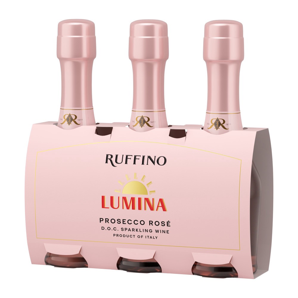 slide 1 of 7, Ruffino Lumina Prosecco DOC, Italian Rose Sparkling Wine, 3 pk 187 mL Mini Bottles, 18.97 fl oz