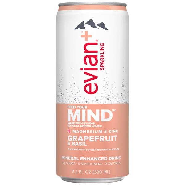 slide 1 of 1, Evian Mind Grapefruit & Basil Sparkling Water, 11.2 oz