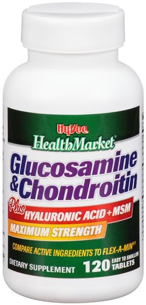 slide 1 of 1, Hy-Vee HealthMarket Glucosamine & Chondroitin Maximum Stength Plus Hyaluronic Acid + Msm Dietary Supplement Tablets, 120 ct