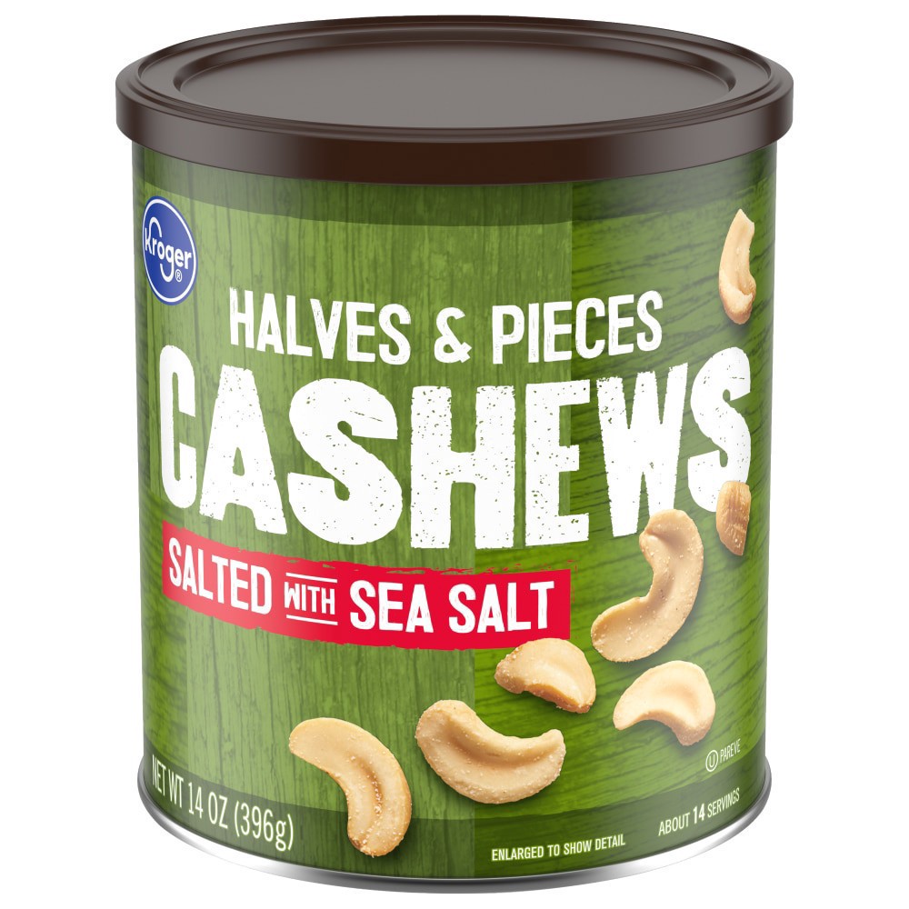 slide 2 of 3, Kroger Salted Cashews Halves & Pieces, 14 oz
