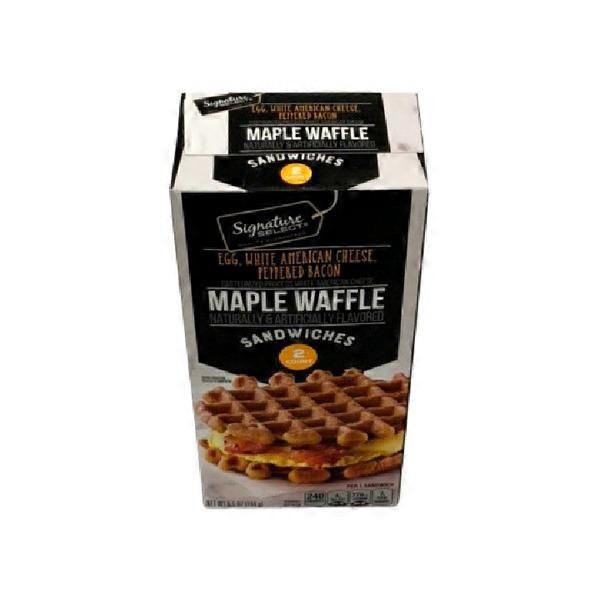 slide 1 of 1, Signature Select Maple Waffle Egg White American Cheese Peppered Bacon Sandwiches, 6.5 oz