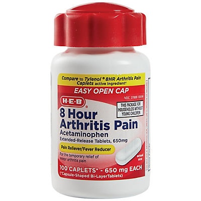 slide 1 of 1, H-E-B Arthritis Pain Relief Acetaminophen 650 Mg Caplets, 100 ct