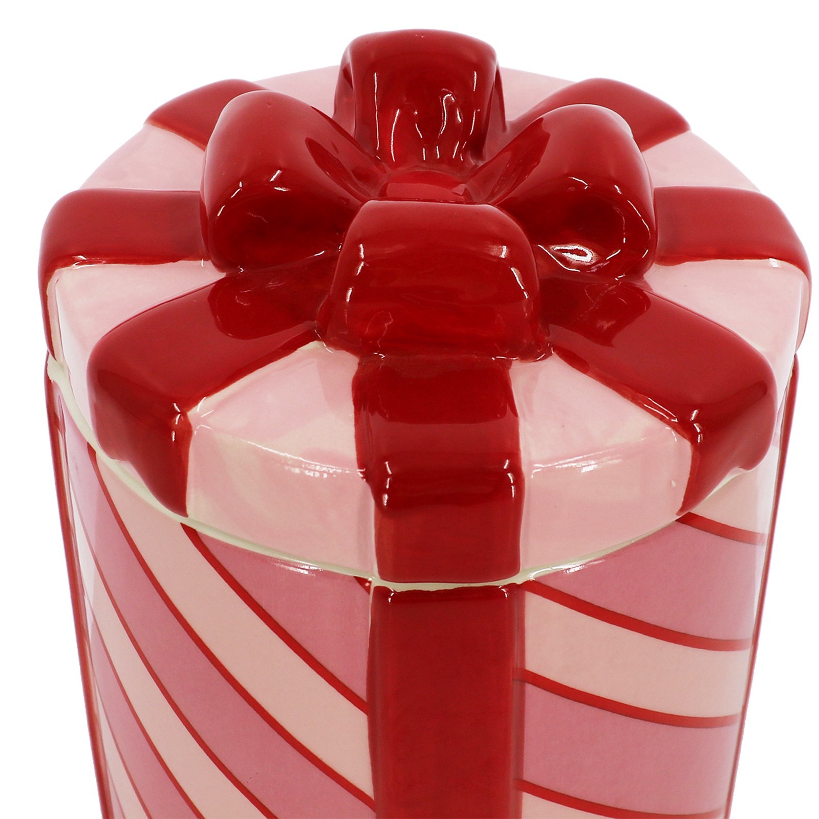 slide 2 of 4, 8.5" Pink & Red Striped Gift Ceramic Container With Lid By Ashland, 8.5 in