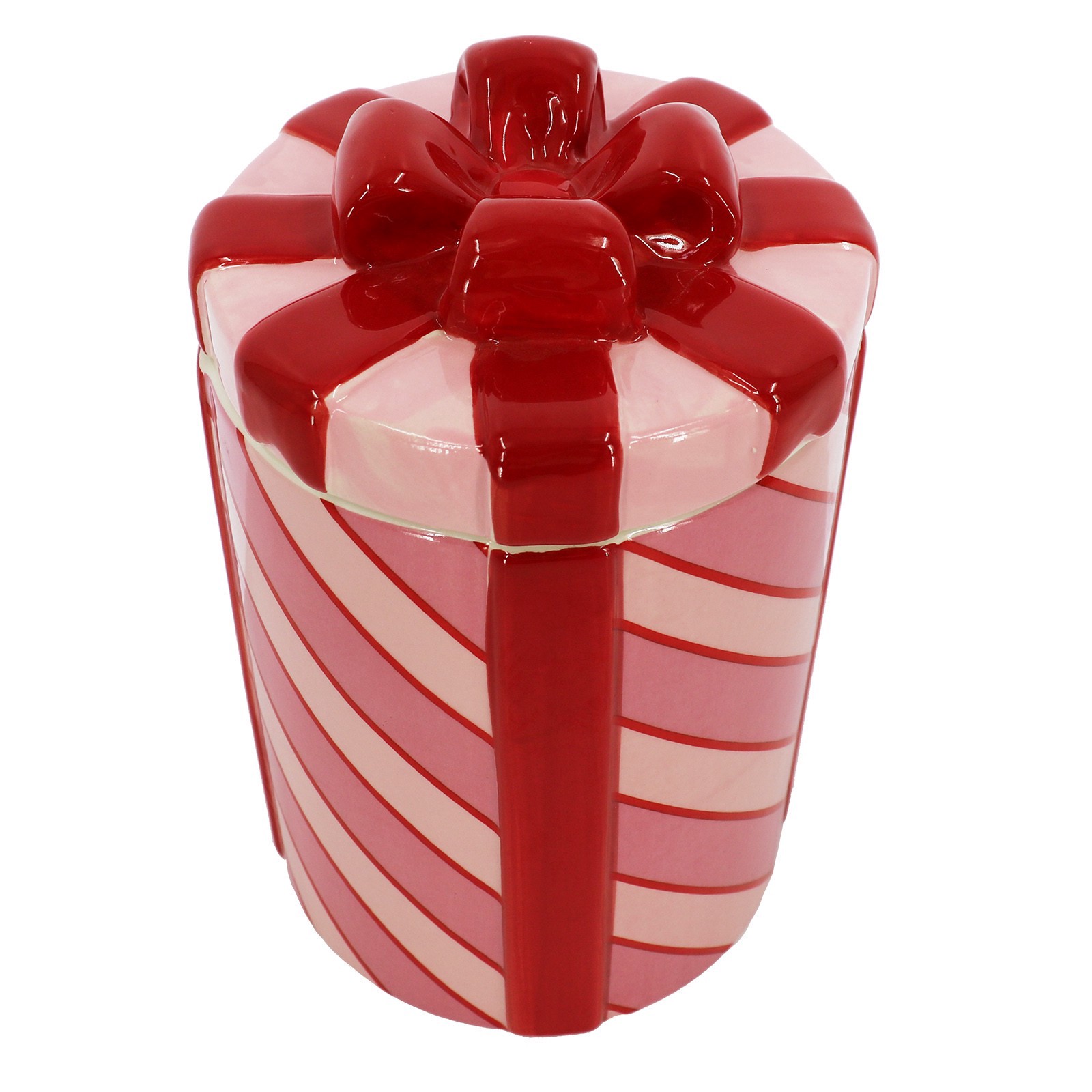 slide 4 of 4, 8.5" Pink & Red Striped Gift Ceramic Container With Lid By Ashland, 8.5 in