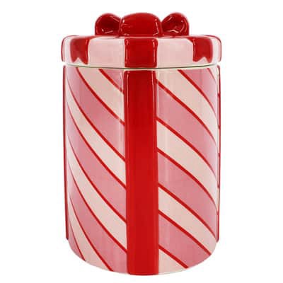 slide 1 of 4, 8.5" Pink & Red Striped Gift Ceramic Container With Lid By Ashland, 8.5 in