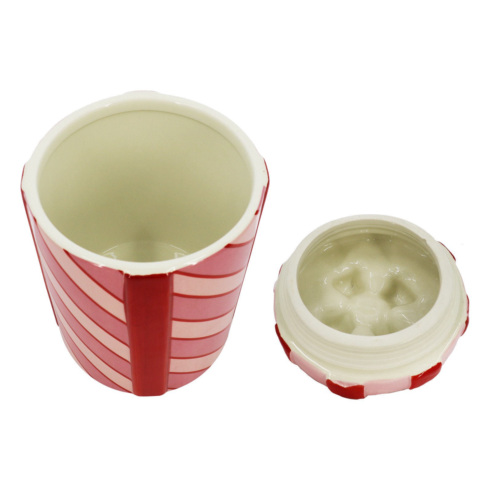 slide 3 of 4, 8.5" Pink & Red Striped Gift Ceramic Container With Lid By Ashland, 8.5 in