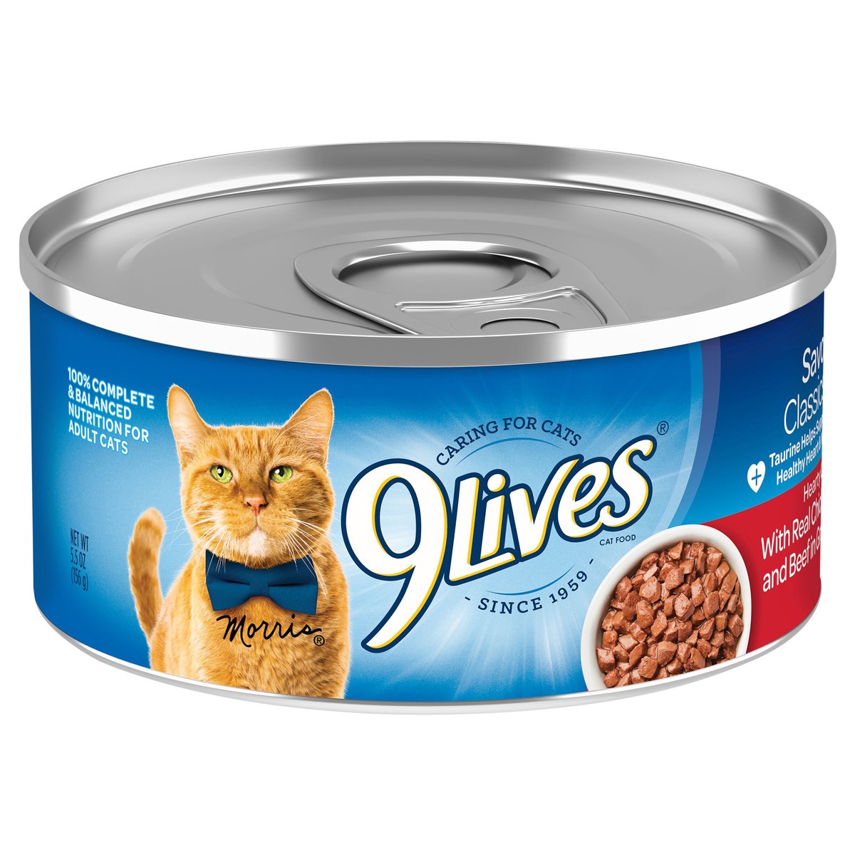 slide 8 of 8, 9Lives Hearty Cuts With Real Beef & Chicken In Gravy Wet Cat Food, 5.5-Ounce Can, 5.5 oz