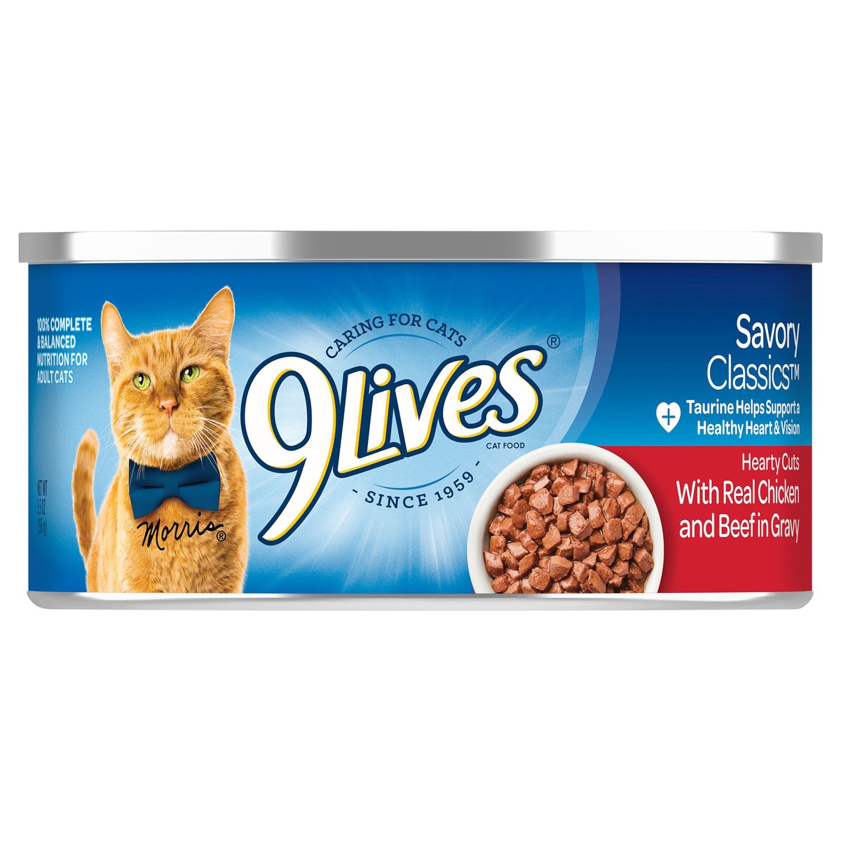 slide 1 of 8, 9Lives Hearty Cuts With Real Beef & Chicken In Gravy Wet Cat Food, 5.5-Ounce Can, 5.5 oz