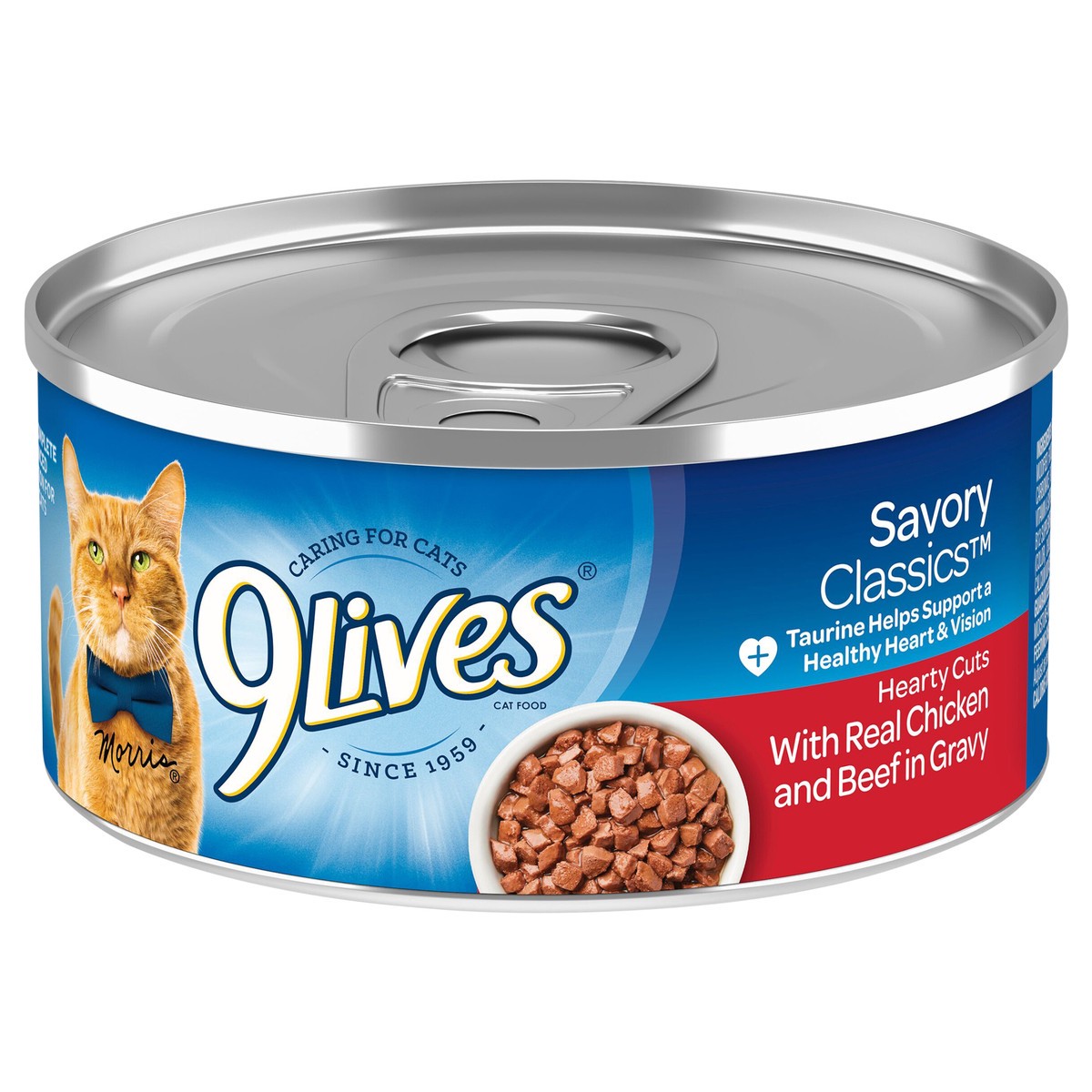 slide 6 of 8, 9Lives Hearty Cuts With Real Beef & Chicken In Gravy Wet Cat Food, 5.5-Ounce Can, 5.5 oz