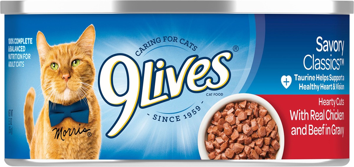 slide 8 of 8, 9Lives Hearty Cuts With Real Beef & Chicken In Gravy Wet Cat Food, 5.5-Ounce Can, 5.5 oz