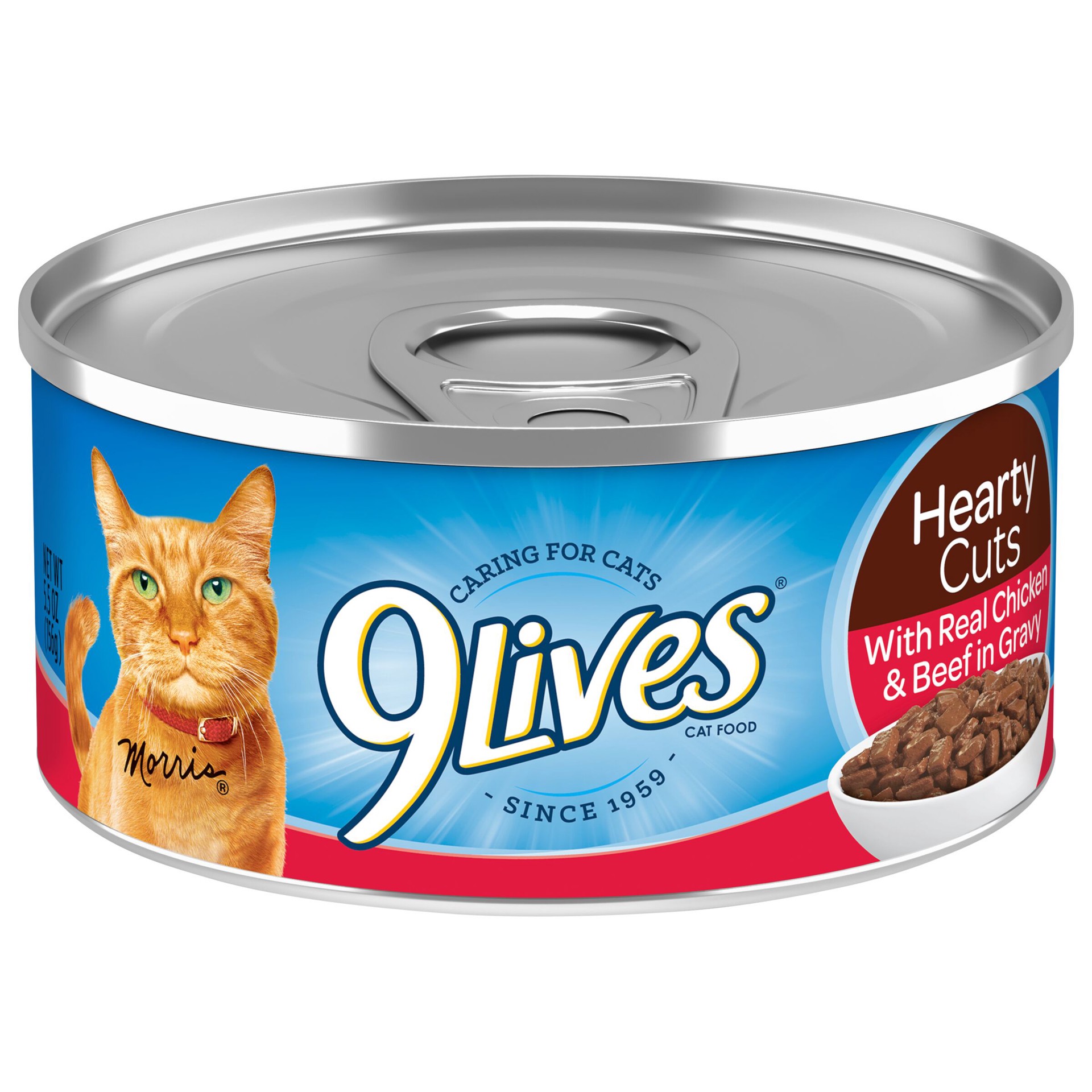 slide 1 of 8, 9Lives Hearty Cuts With Real Beef & Chicken In Gravy Wet Cat Food, 5.5-Ounce Can, 5.5 oz