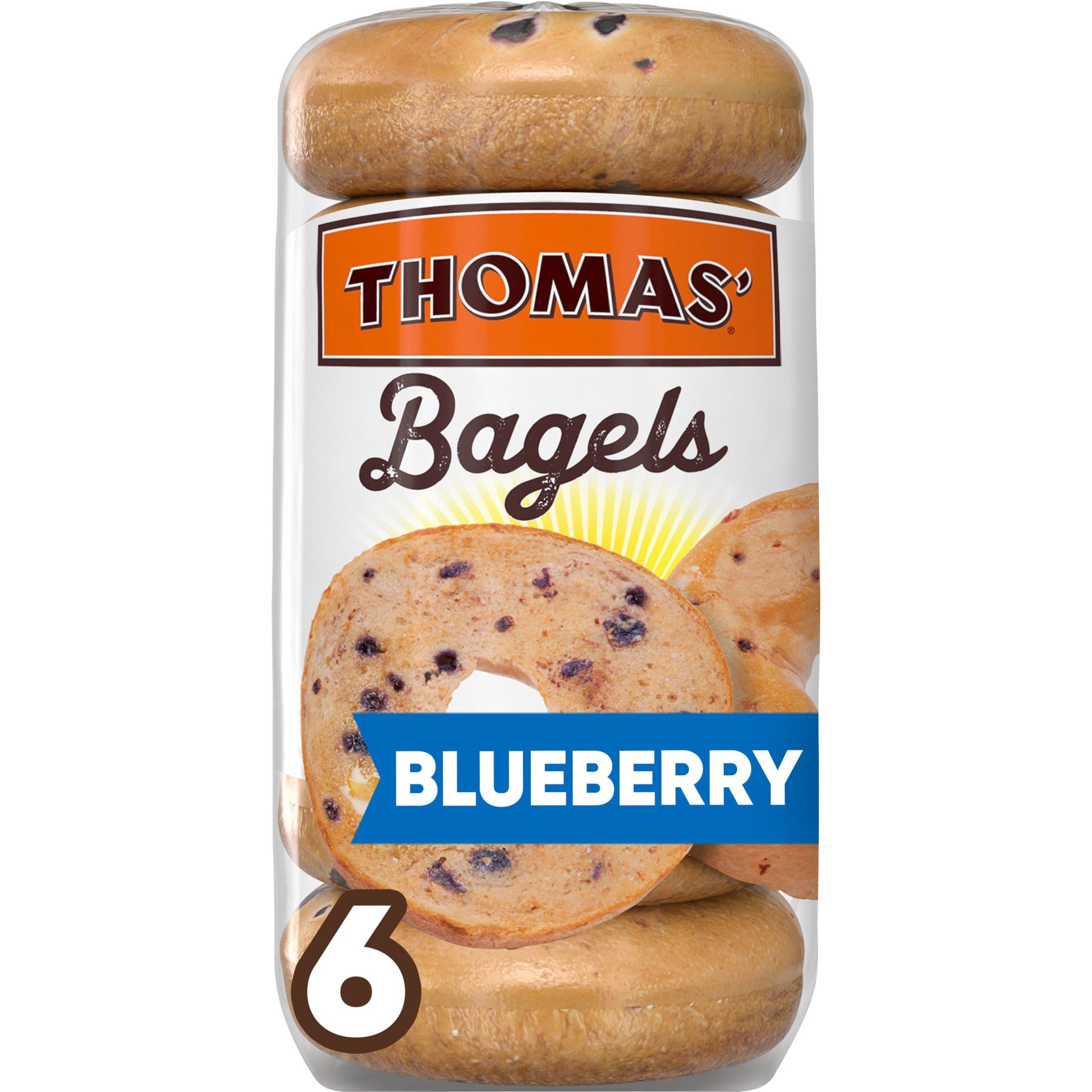 slide 1 of 8, Thomas' Blueberry Bagels, 6 count, 18 oz Bag, 6 ct