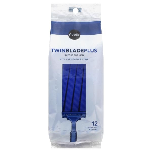 slide 1 of 1, Publix Razor, Disposable, Twin Blade Plus, for Men, 12 ct