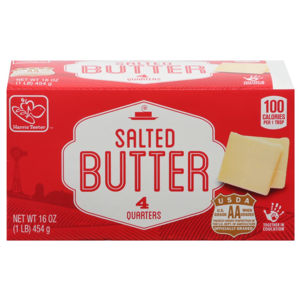 slide 1 of 4, Harris Teeter Sweet Creamery Butter Quarters, 16 oz