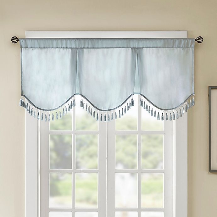 slide 1 of 5, Madison Park Evelyn Scallop Embellished Window Valance - Dusty Aqua, 1 ct