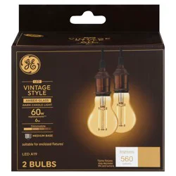 GE 6 Watts Amber Glass Warm Candle Light Vintage Style LED Light Bulbs 2 ea