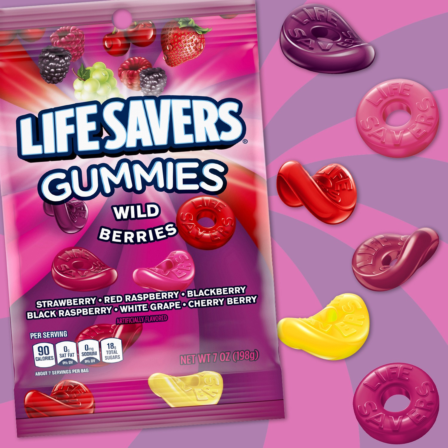 slide 4 of 8, Life Savers Gummy Candy, Wild Berries, 7 oz Bag, 7 oz