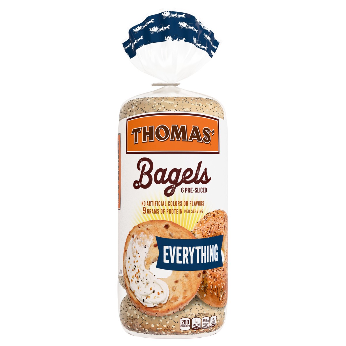 slide 1 of 14, Thomas' Everything Bagels, 6 count, 9g Protein, Kosher Bagels, 18 oz Bag, 20 oz