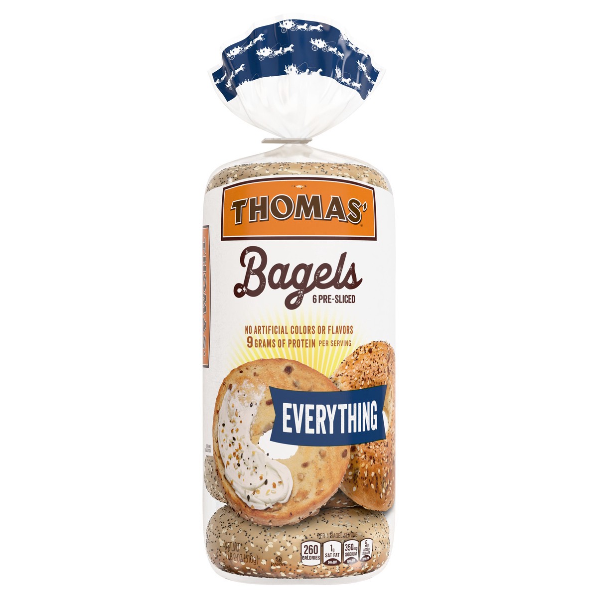 slide 1 of 14, Thomas' Everything Bagels, 6 count, 9g Protein, Kosher Bagels, 18 oz Bag, 20 oz