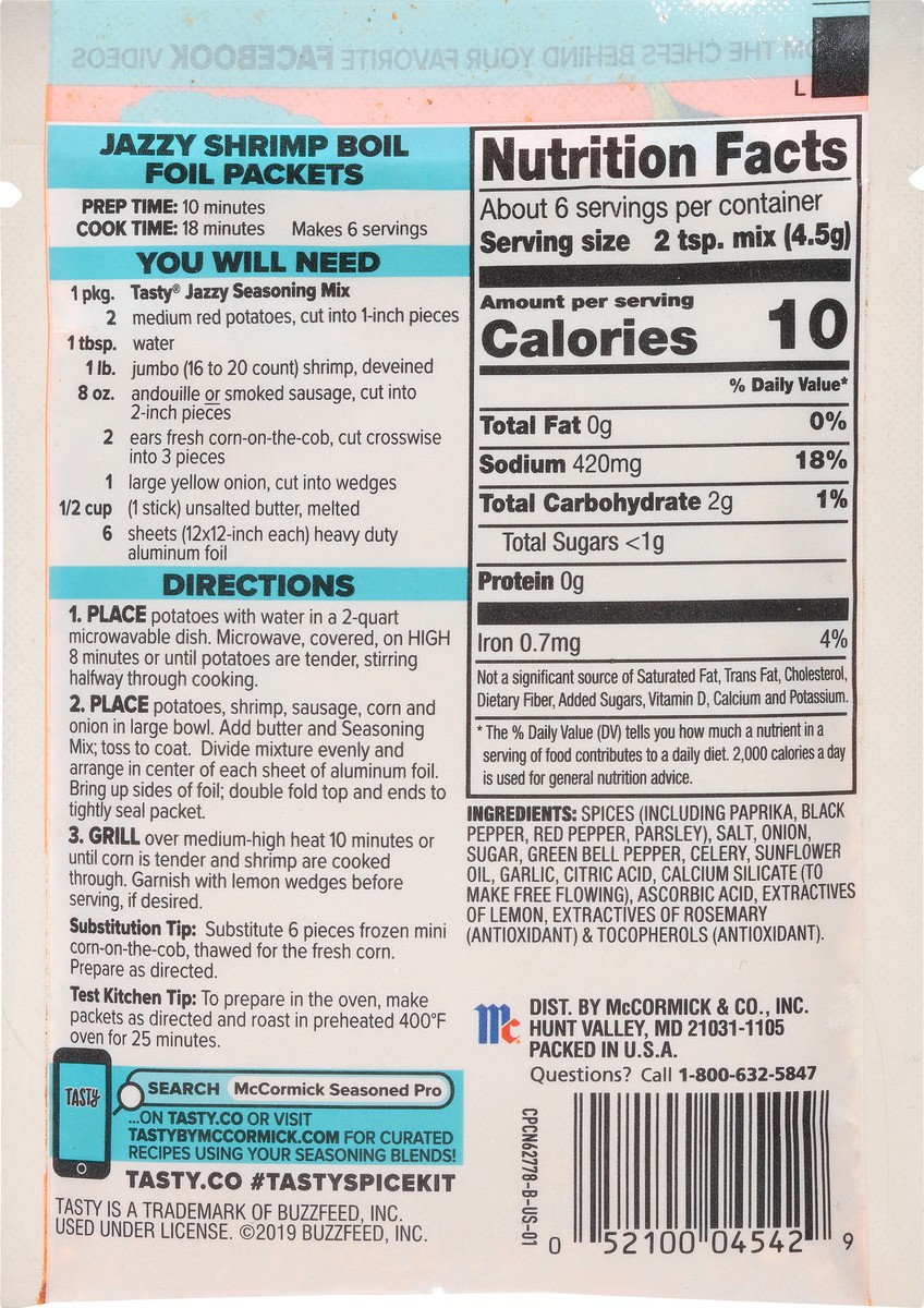 slide 8 of 8, Tasty McCormick Tasty Jazzy Cayenne, Paprika + Garlic Seasoning Mix 1 oz. Packet, 1 oz