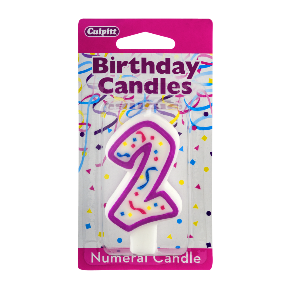 slide 1 of 8, Culpitt Birthday Candles Numeral Candle 2, 1 ct