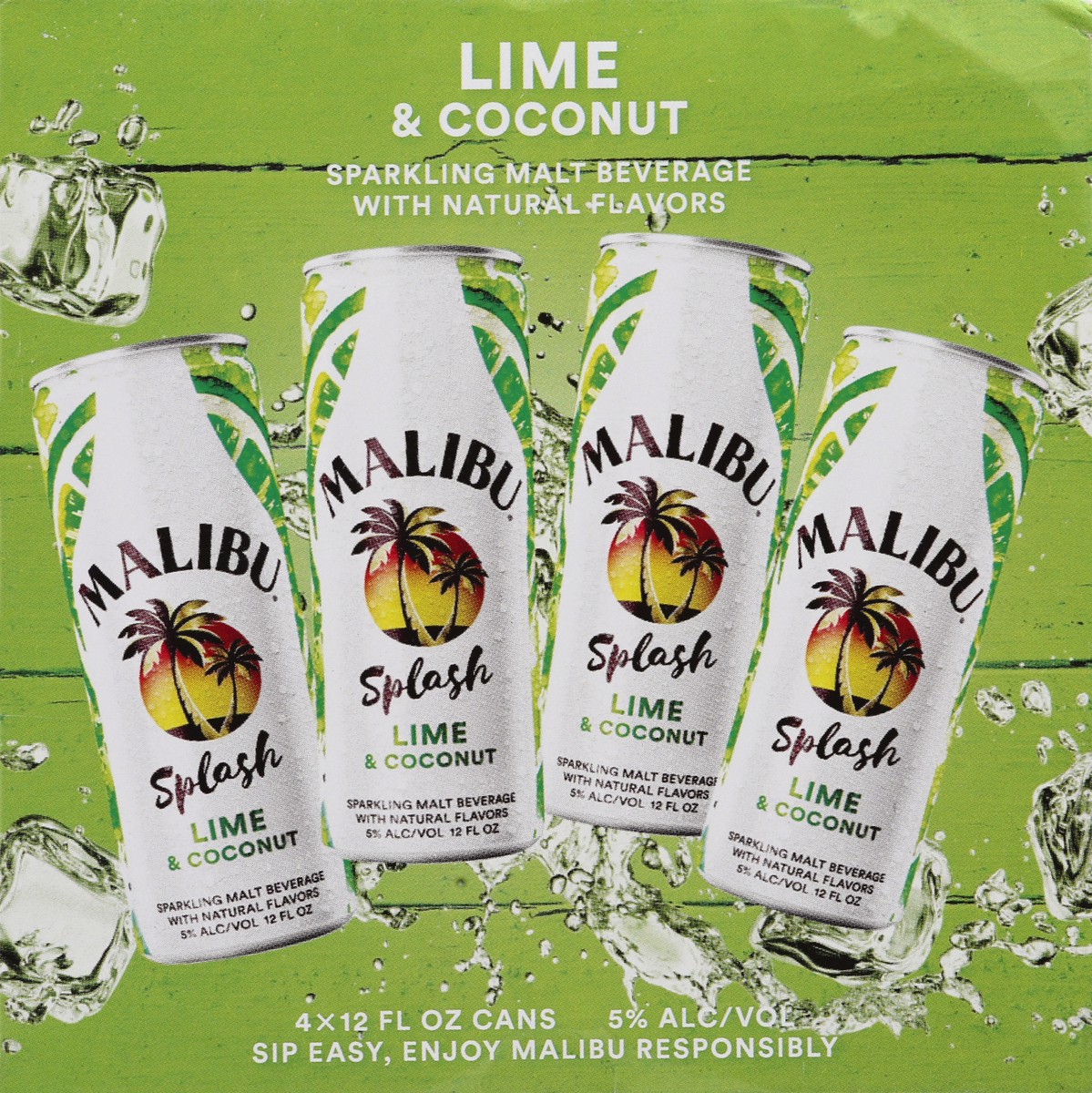 slide 6 of 11, Malibu Lime Splash 4Pk Cans, 48 fl oz