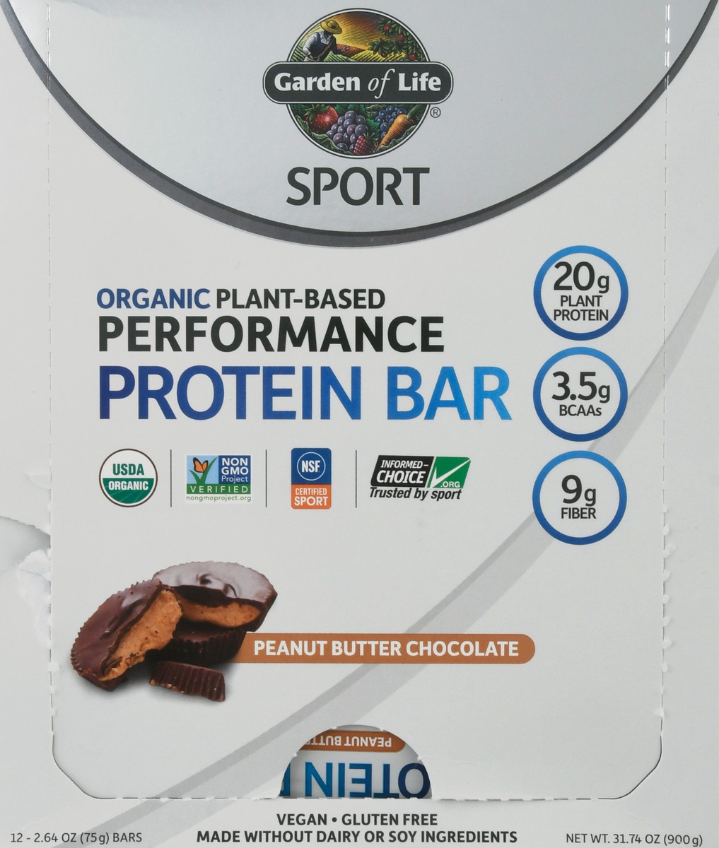 slide 1 of 13, Garden of Life Sport Organic Plant-Based 12 Pack Performance Peanut Butter Chocolate Protein Bar 12 ea, 12 ct