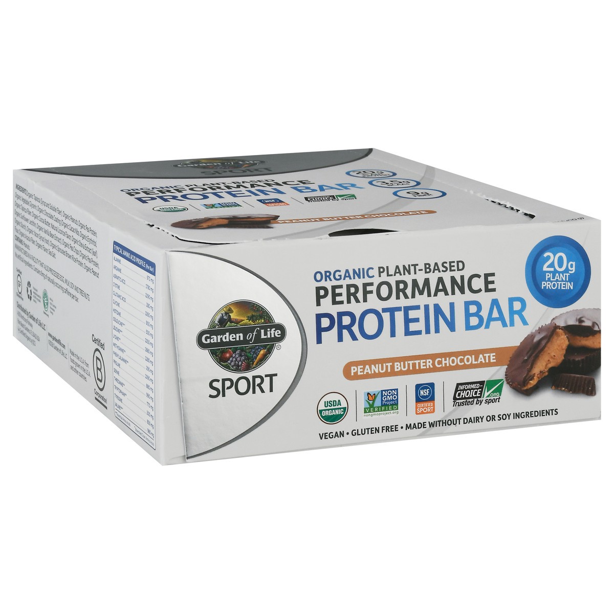 slide 4 of 13, Garden of Life Sport Organic Plant-Based 12 Pack Performance Peanut Butter Chocolate Protein Bar 12 ea, 12 ct