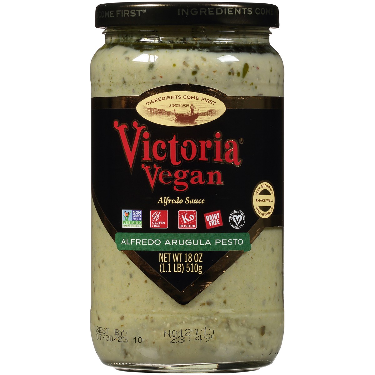 slide 6 of 7, Victoria Vegan Alfredo Arugula Pesto Sauce 18 oz. Jar, 18 oz