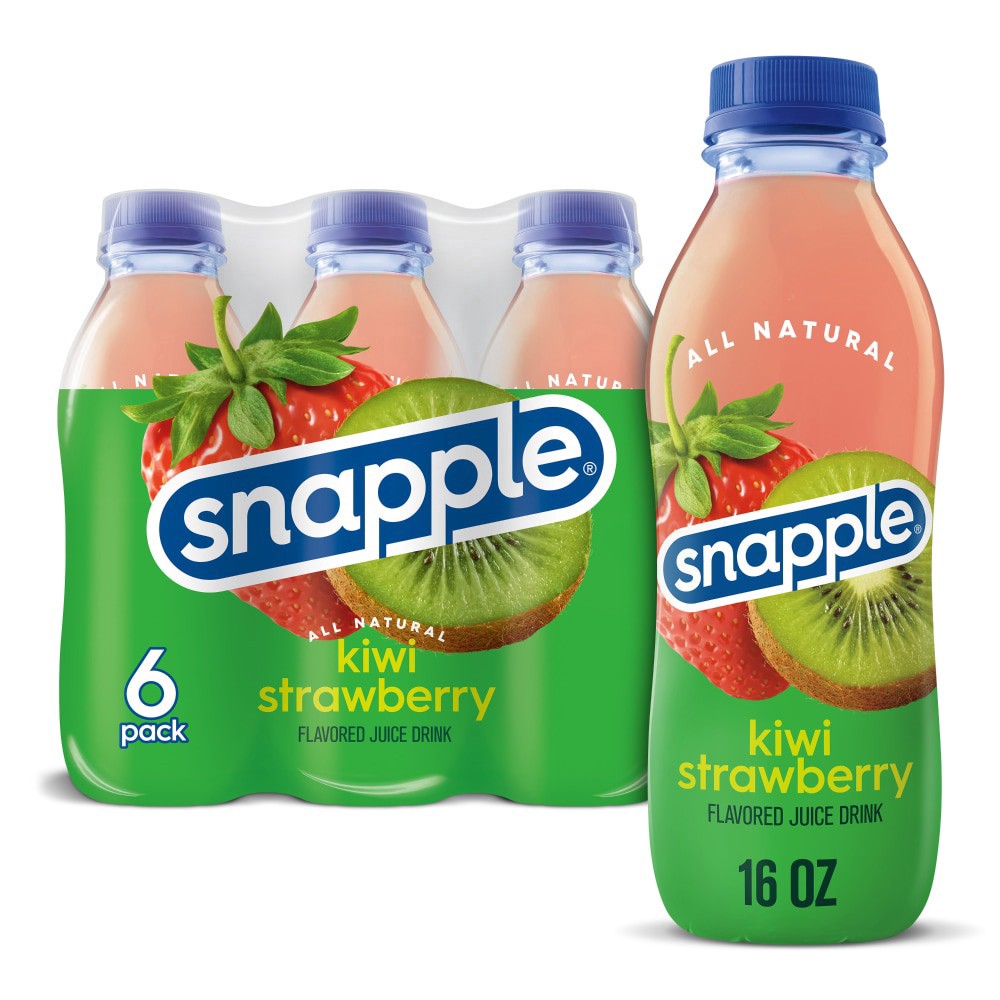 slide 1 of 6, Snapple Kiwi Strawberry Juice Drink, 16 fl oz recycled plastic bottle, 6 pack - 6 ct, 6 ct