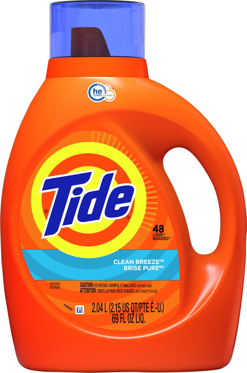 slide 4 of 4, Tide Liquid Laundry Detergent, Clean Breeze, 48 loads, 69 fl oz, HE Compatible, 69 fl oz