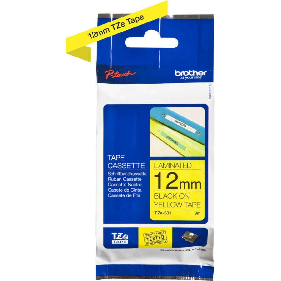 slide 2 of 3, Brother P-Touch Tze Tze631 Label Tape - 15/32" Width X 26 1/5 Ft Length - Rectangle - Blue, Yellow - 1 Pack, 1 ct