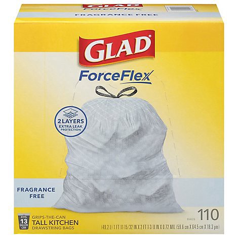 slide 1 of 1, Glad Forceflex Drawstring Fragrance Free 13 Gallon - 110 Count, 110 ct